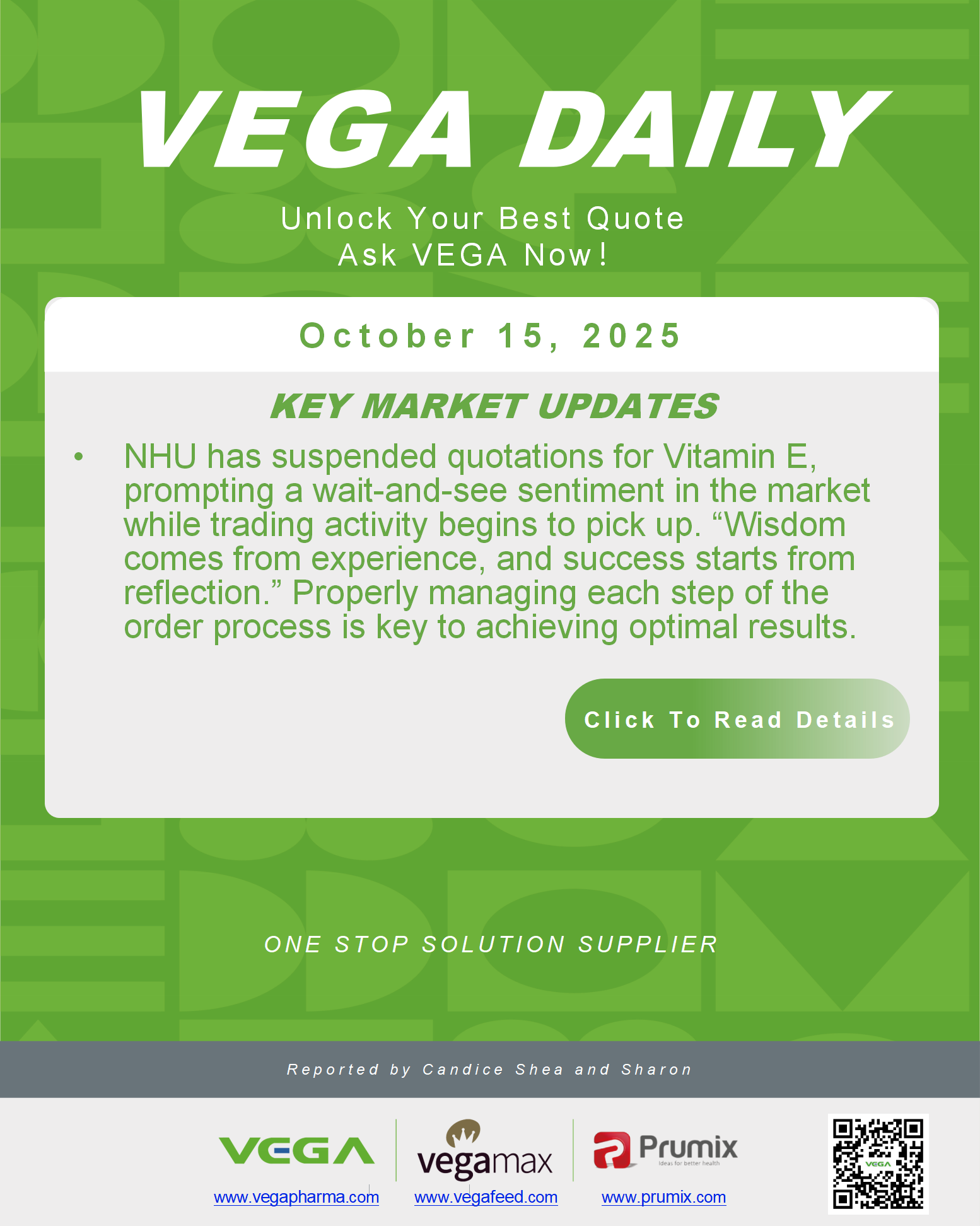 VEGA Daily Dated on October 15th 2025 Vitamin Amino Acid APl Food Additives.png